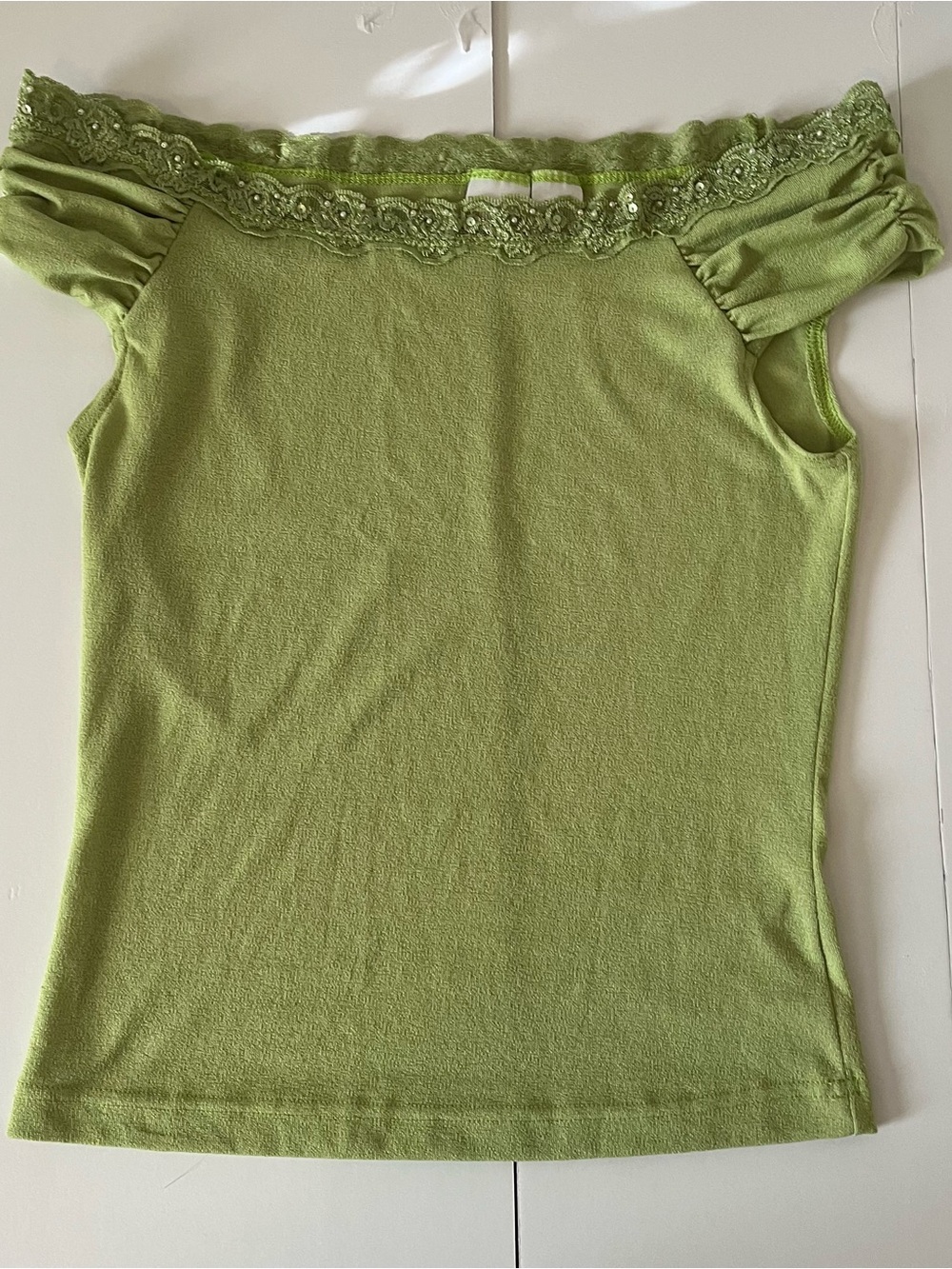 No Boundaries Lace-Trim Off-Shoulder Camisole in Light Green
